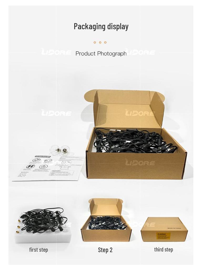 UK/US Standard G40 String Lights, 25 Clear Tungsten Filament, 220V, Indoor/Outdoor Decorative Lighting for Weddings and Christmas