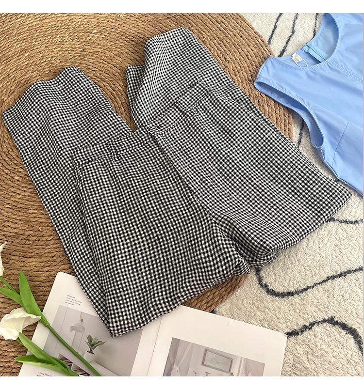 High-End Women's Plaid Cotton-Linen Pants, Summer 2025 Style, High-Waisted Slimming Straight-Leg, Versatile & Casual.