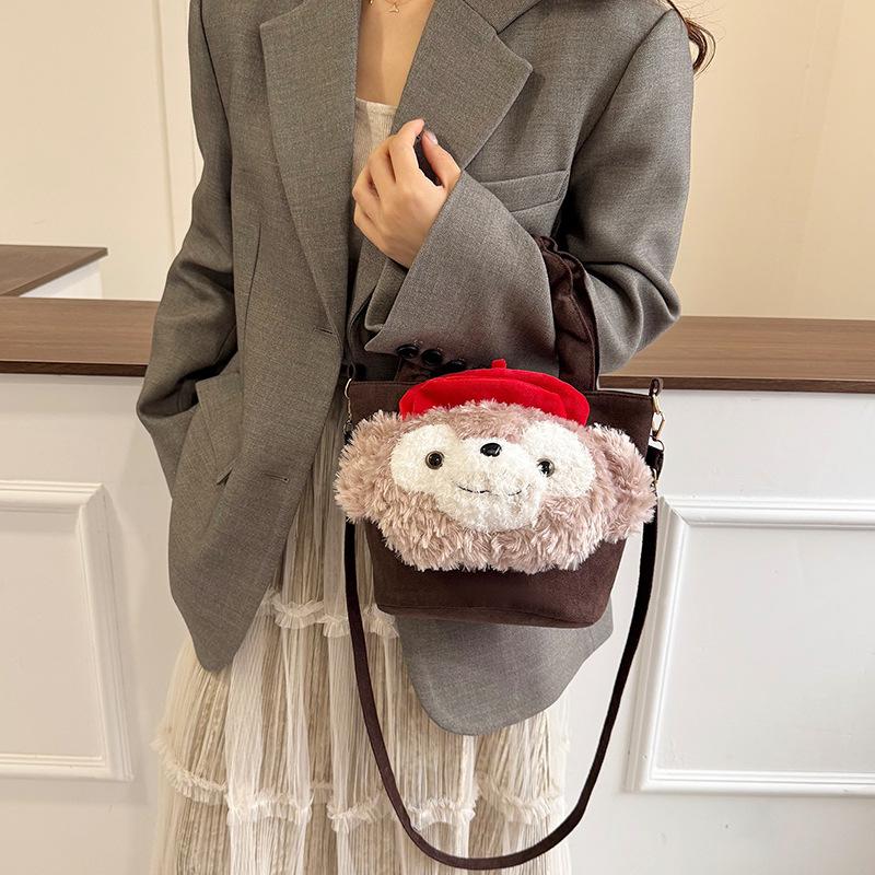 Autumn And Winter Small Leopard Print Bag Is Popular And Versatile One-shoulder Crossbody Bag Cute Cartoon Cat Portable Bucket Bag