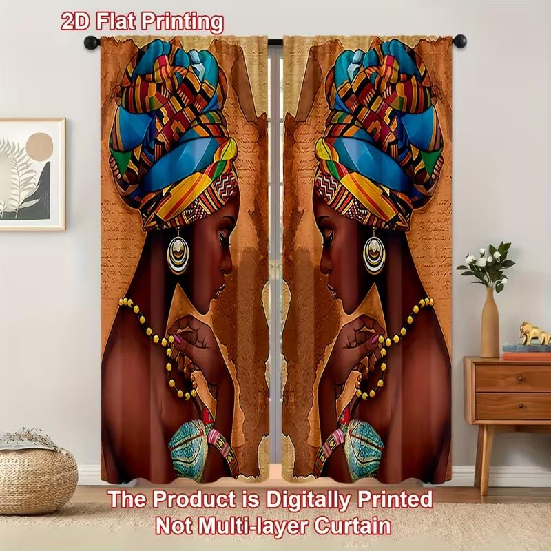 2 Pcs African beauty print curtains,suitable for bedroom,living room kitchen decoration,home decoration,window decoration