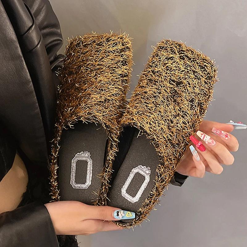 Women Flats Slippers Designer Square Toe Mules Shoes Summer Sandals 2025 Walking Cozy Flip Flops New Sandalias De Mujer