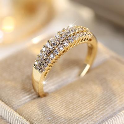Schillernde dreireihige Fingerringe mit Zirkonia für Frauen, eleganter Verlobungsring in Goldfarbe, Ehering, Schmuckgeschenk