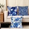 Ethnic Style Blue Floral Cushion Cover Soft Plush Fabric Double-Sided Printed Sofa Cushion Cover For All Seasons Home Decor Gift