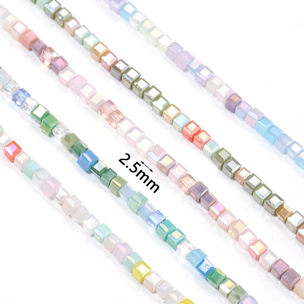 2.5mm Square Faceted Crystal Beads Multicolor Cube Glass Loose Beads For Jewelry Making DIY Crafts Necklace Bracelet Accessories