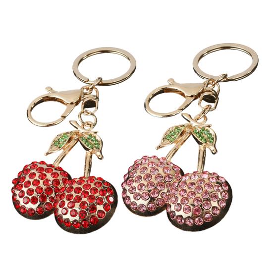 Cherry Keychain Sparkling Rhinestones Lobster Clasp Keyring Cute Fruit Bag Charm Birthday Gift for Women Girls