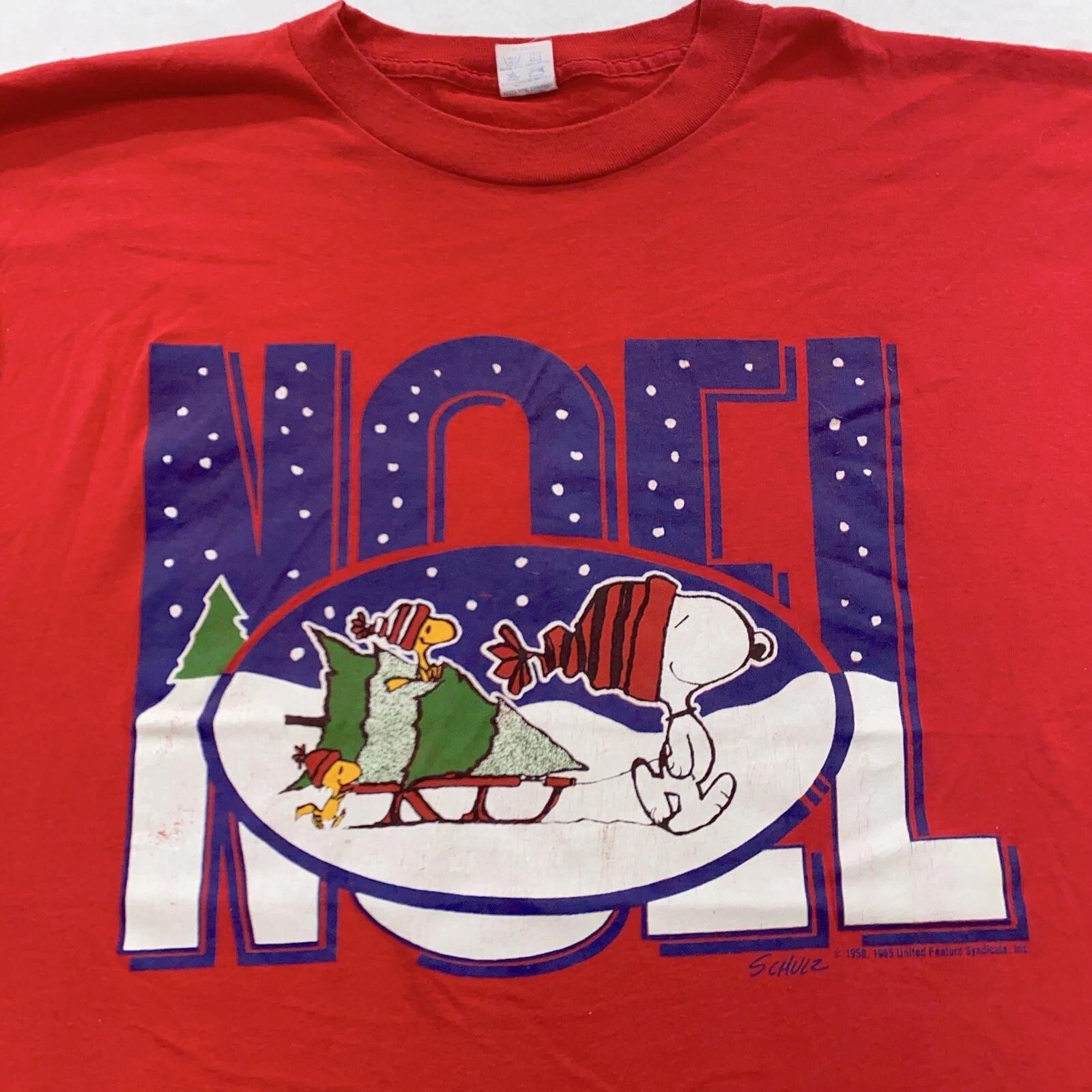 vintage 80s PEANUTS SNOOPY WOODSTOCK NOEL CHRISTMAS T-Shirt LARGE/XL soft thin S