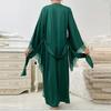 Sexy Long Solid Lace Patchwork Silk Satin Bathrobe Women Flare Sleeve Loose Court Style Nightwear Lace Trim Robes Loungewear