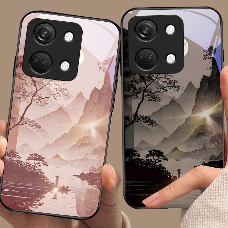 Colorful Scenery For OnePlus Nord 3 5 6T 7 Pro 8 12 10T Reno8 Lite 5G 10R Nord N30 Hard Shell Tempered Glass Phone Case Black