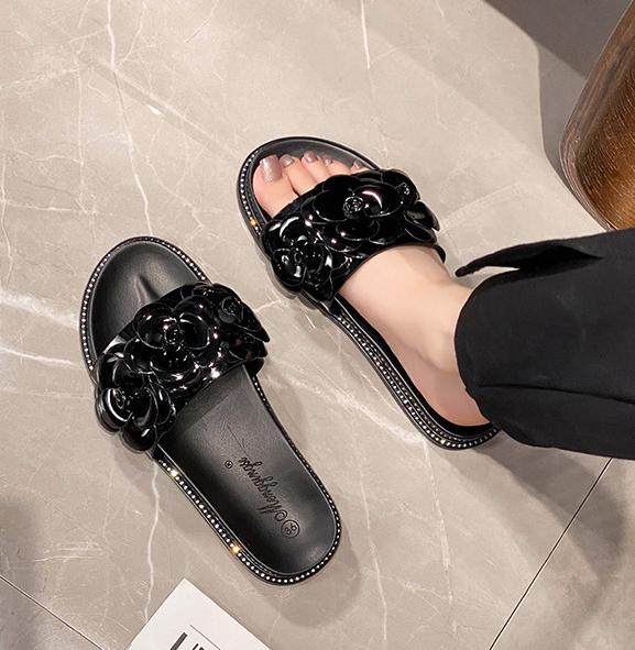 Fashion Brand Camellia Flower Sandals Women 2025 Summer Shoes Slip On Slippers Ladies Open Toe Flipflops Beach Slippers Femmes Sandalias