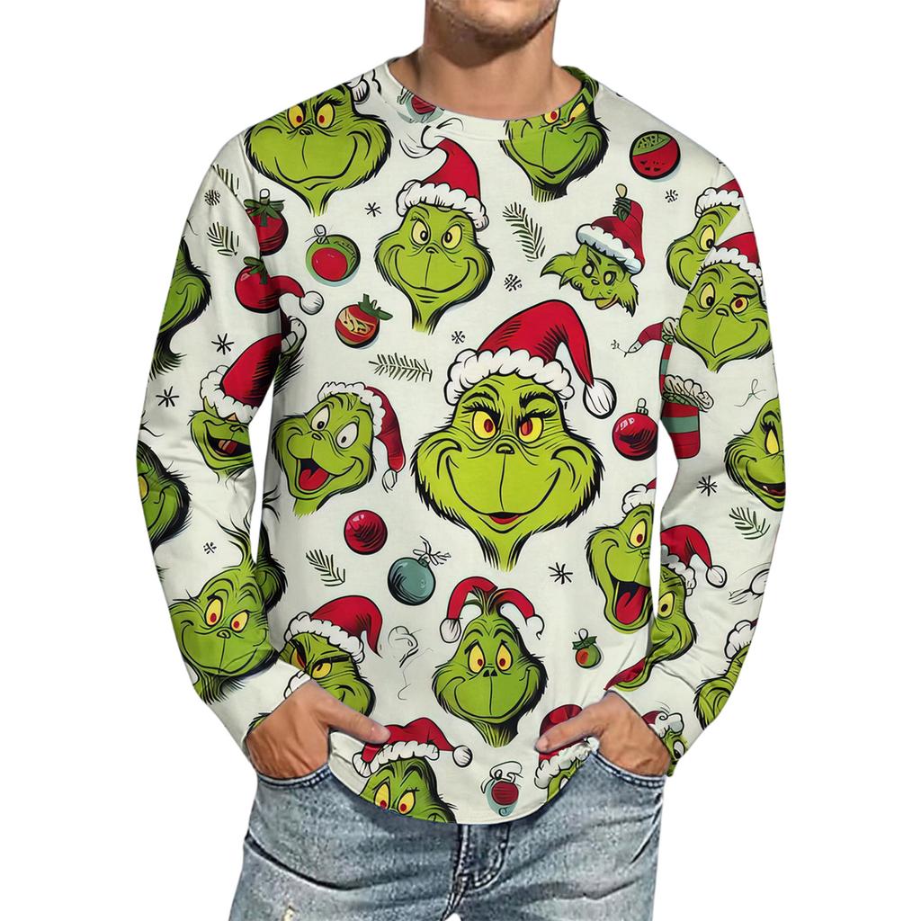 Men's Christmas Printed Imitation Cotton Long-sleeved Shirt