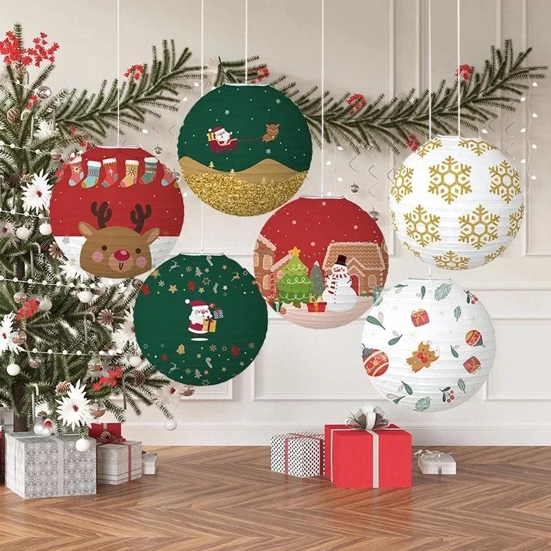 Hanging Lantern Paper Ball Christmas Festival Decoration Accessories Santa Xmas Gift Craft Decor Christmas Tree