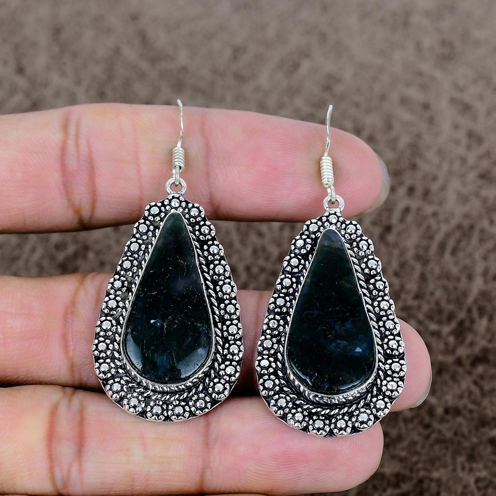 Moss Agate Gemstone Handmade 925 Sterling Silver Jewelry Earring 2.29" KKG-689