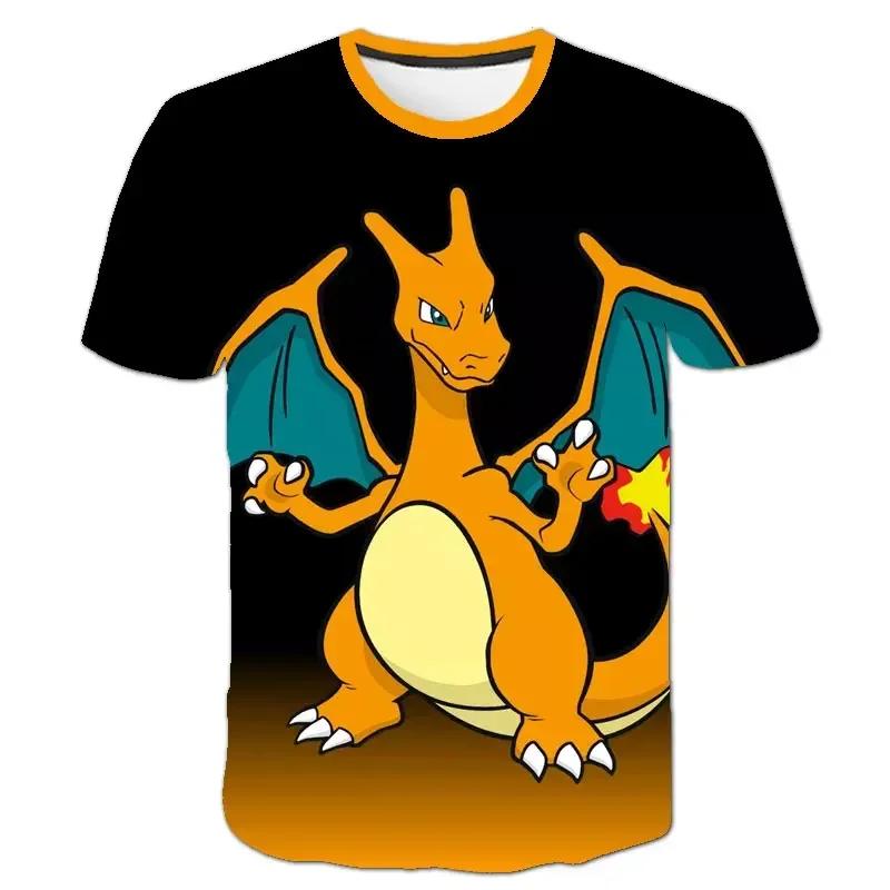 2025 Children's 3D Short-sleeved Cosplay Anime Pikachu T Shirt Fashion Casual T-shirt Pokemon Boys and Girls T-shirt Children's Clothing 7-13