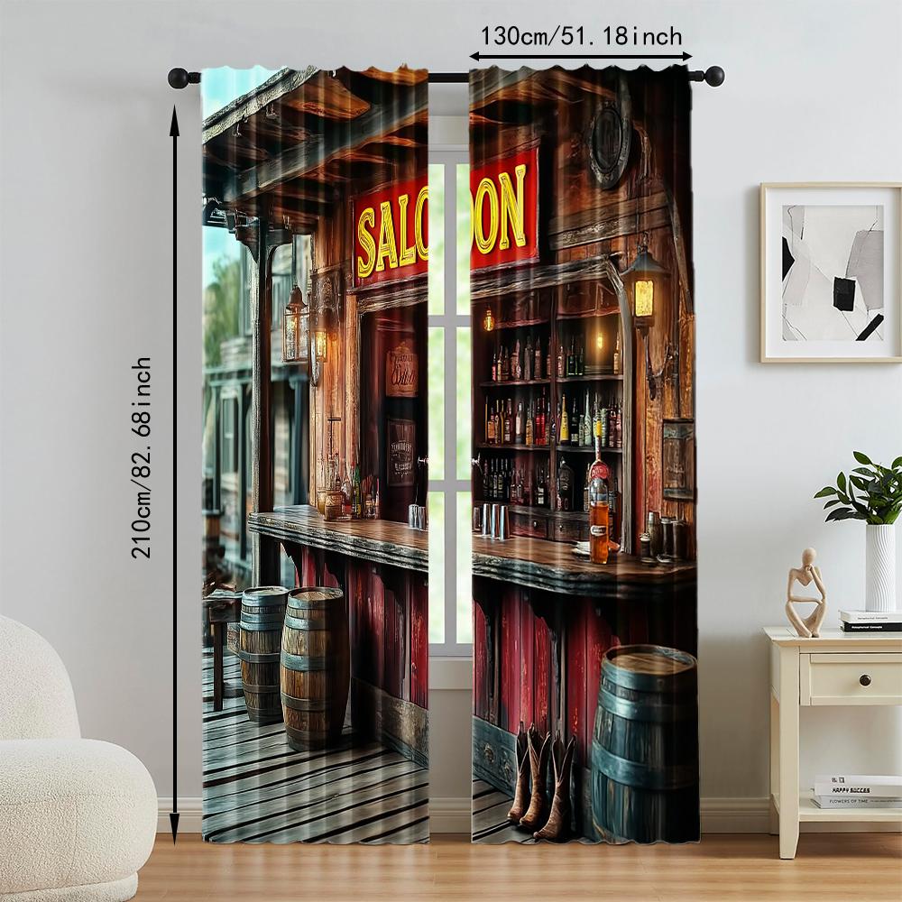 2 pcs   versatile polyester transparent curtains for home decoration Vintage Western Saloon for use in bedrooms and living rooms