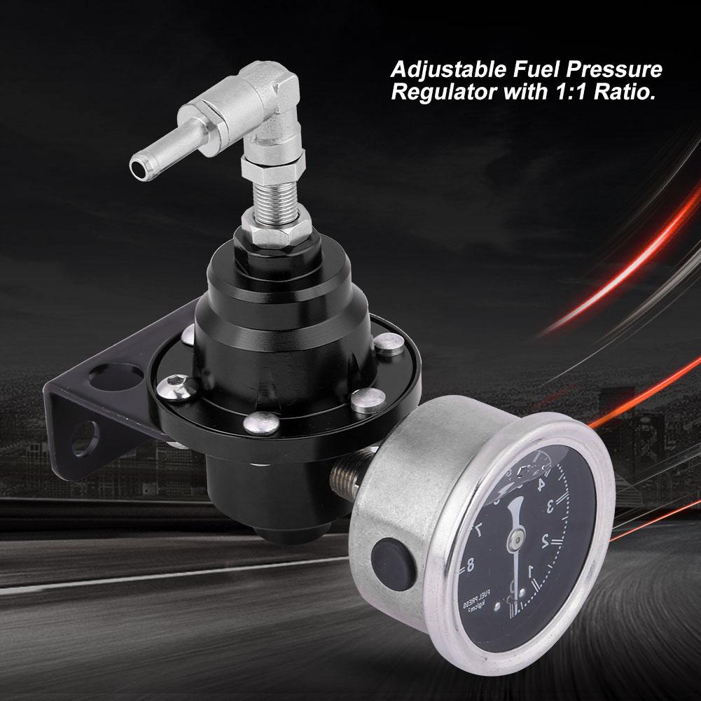 Universal Aluminum Car 160psi Adjustable 1: 1 Fuel Pressure Regulator Oil Gauge Kit (Black)
