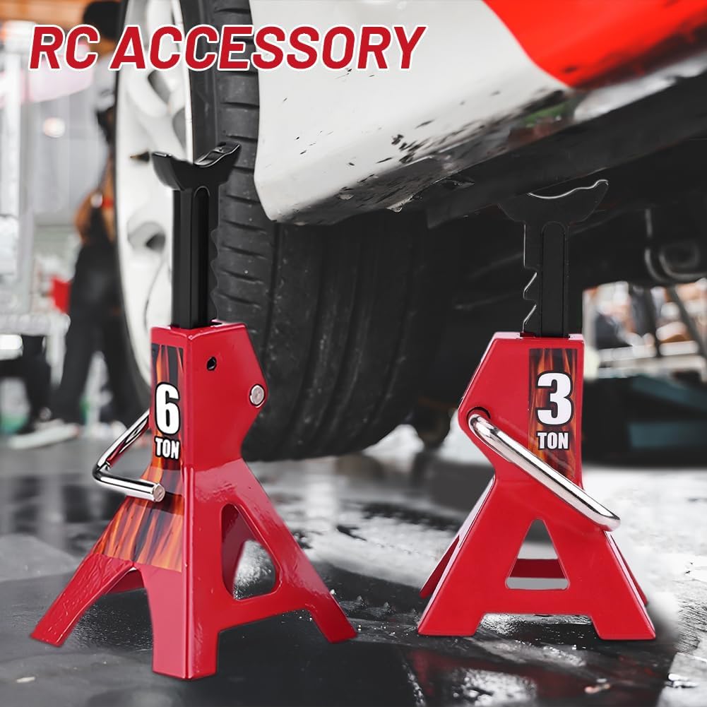 4pcs RC Car Scale Jack Stands, 1/10 RC Scale Decoration Metal Jack Stand High Simulation 6 Ton 3 Ton Cars Stands Rc Crawler Car Stands Model for D90