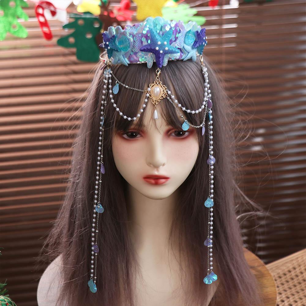 Round Tiaras Hairpin Mermaid Princess Headband Tassel Tassel Crown  Cosplay