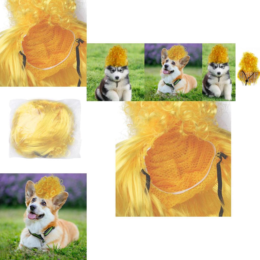 Stylish Yellow High Hat Pet Wig With Bangs Ideal For Cats And Dogs For Halloween And Christmas Celebrations
