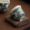 2pc/lot Imitation Song Ru Kiln Tea Cup Fish Algae Pattern Mouth Cup Small Master Single Cup Meditation Cup Bowl Kung Fu Teaware