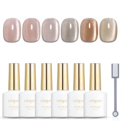 Emigoro Magnetic Gel Cat Eye Magnetic Color Fine Cat Compatible Nails, Gel, Magnetic, Sparkly, Nails, Gel, Particles, Eye, Self-Nail, 6-Color Set,