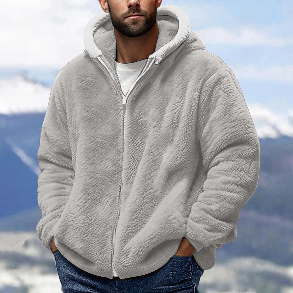Men's Fashion Solid Color Patchwork Sweatshirt Loose Double-sided Velvet Warm Jacket Zipper Outerwear