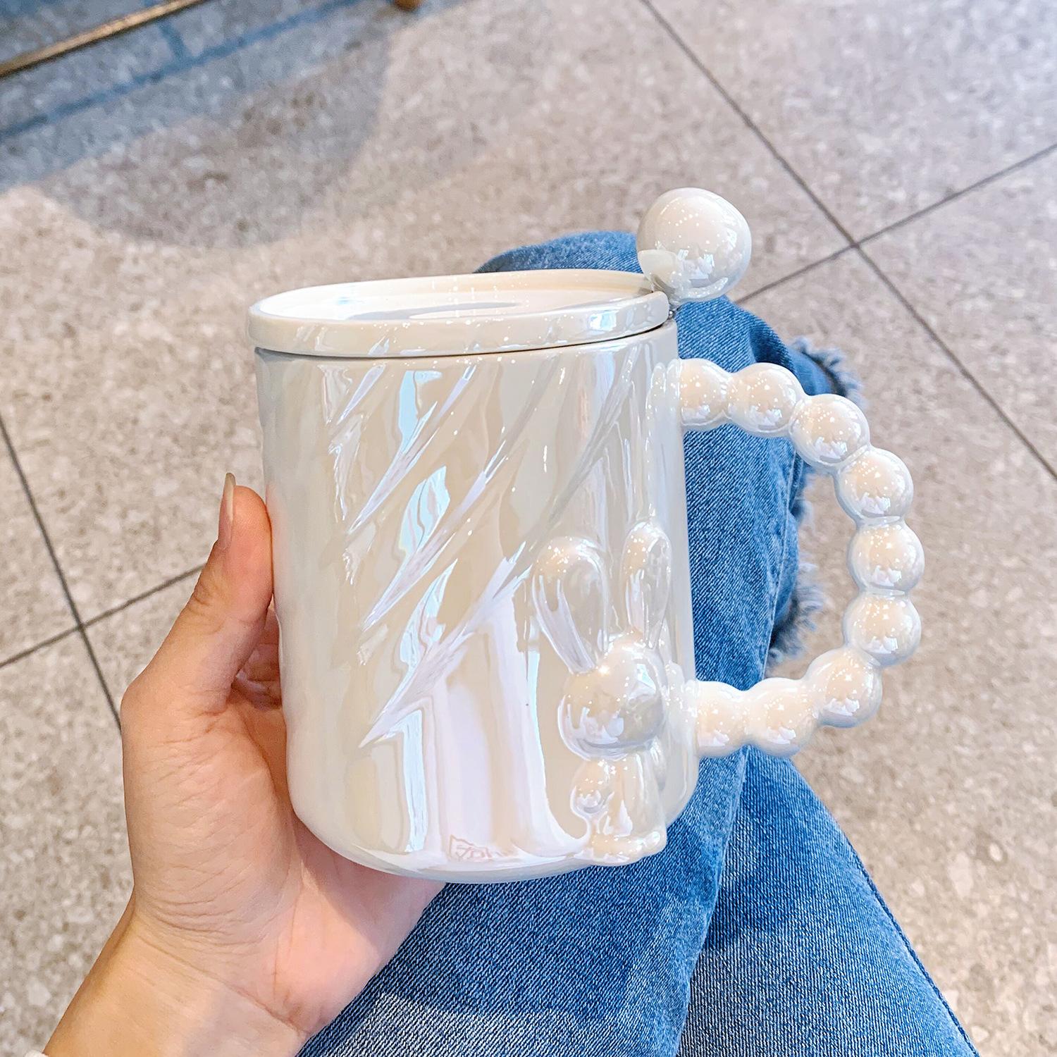 

Light Luxury Mug High Value Cup Souvenir Electroplated Ceramic Water Cup Household Cover Spoon Office Coffee Cup 401-500ml