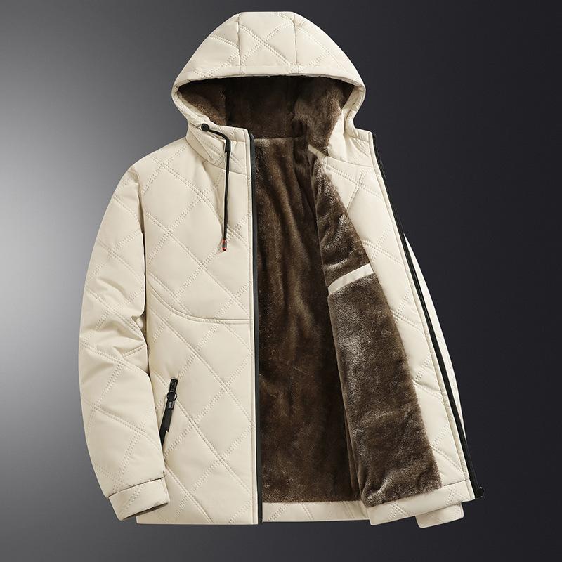 Men's Hooded Warm Fleece Lined Jacket Winter Thermal Coat Outdoor Sports Leisure Clothes Windproof  Paternal Coat
