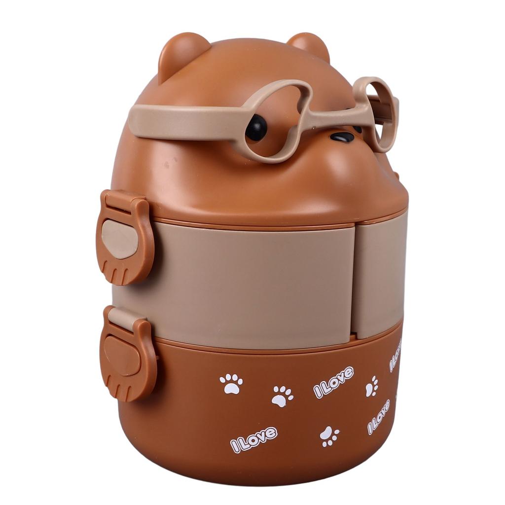 Lunch Box 2 Layers Containers Portable Lunch Box Reusable Leakproof Food Container for School Work Camping Bear
