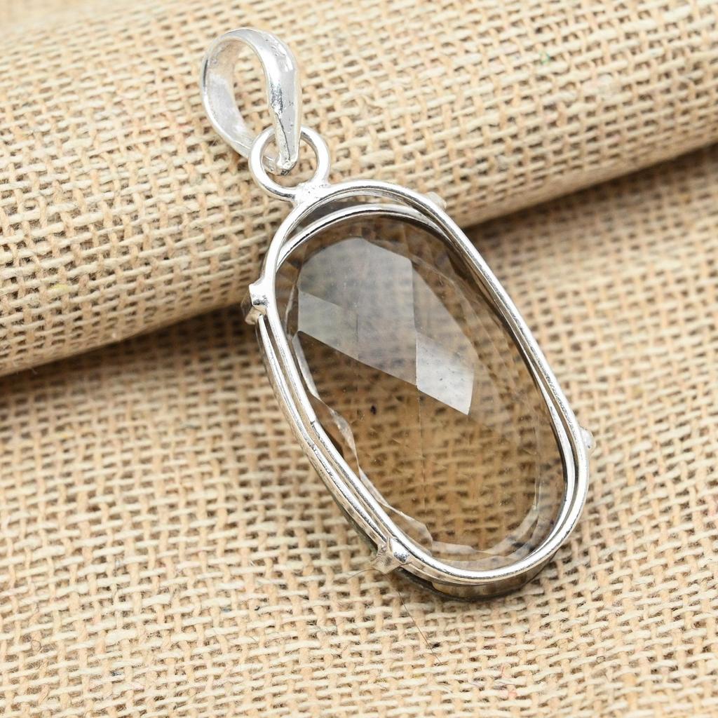 Faceted Smoky Topaz Gemstone 925 Sterling Silver Jewelry Handmade Charming Pendant