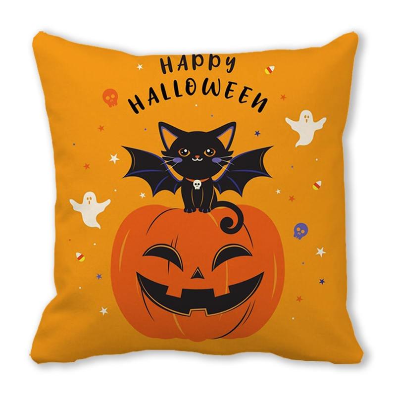 Kissenbezug für Halloween-Dekoration, schwarze Katze, Kürbislaternen-Muster, geeignet für Wohnzimmer, Sofa, Zimmerdekoration, Geschenk