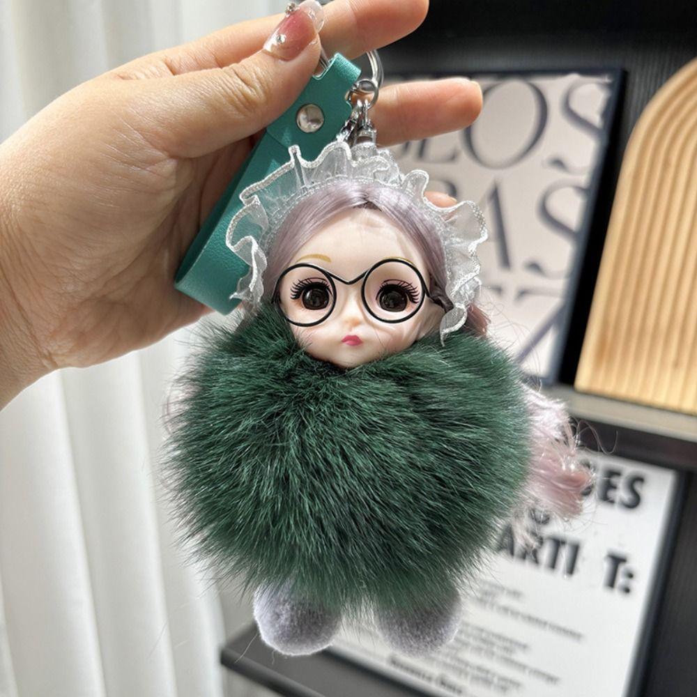 Hairball Pompom Sleeping Baby Keychain Kawaii Fluffy Toys INS Plush Dolls Pendant Children