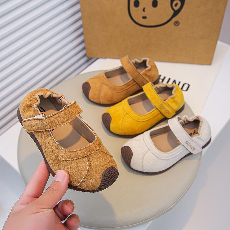 Girls frosted leather small leather shoes 2025 spring and autumn baby girl elastic pleated heel princess shoes little girl shallow mouth single shoes