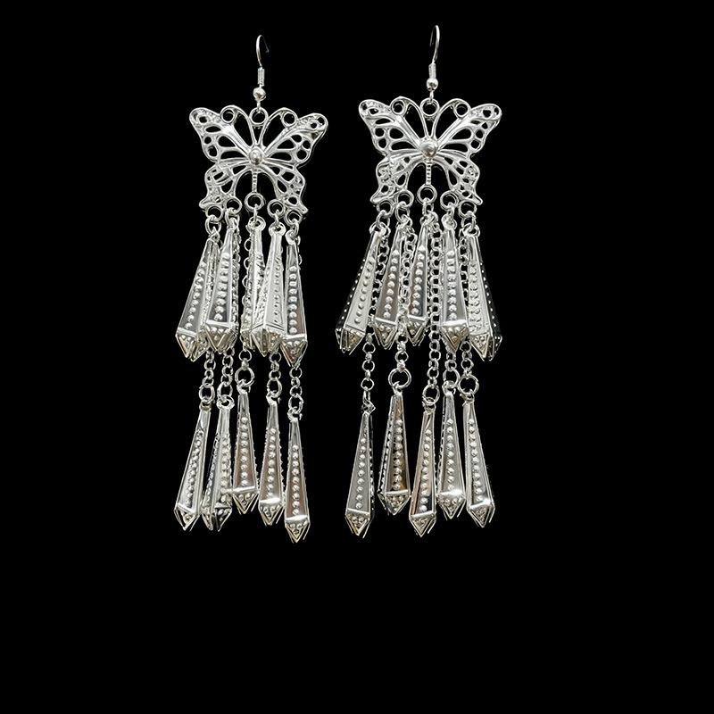 Ethnic style earrings Alloy silver-plated Miao ethnic minority Dong Yi earrings Earrings