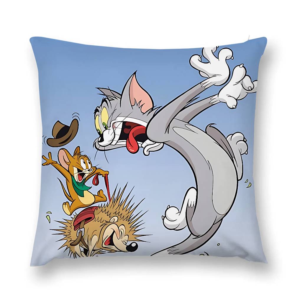 Cartoon T-Tom And J-Jerry Pillow Case Throw Pillow Cover Nordic Vintage Style Cushion Covers Home Living Room Sofa Couch Seat