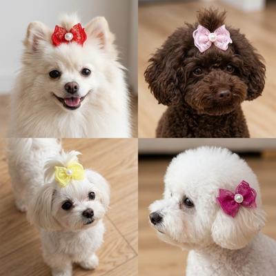 20Pcs Non-elastic Dog Hair Flower Lace Trim Pet Lace Headwear Pet Hair Tie  Daily Decoration