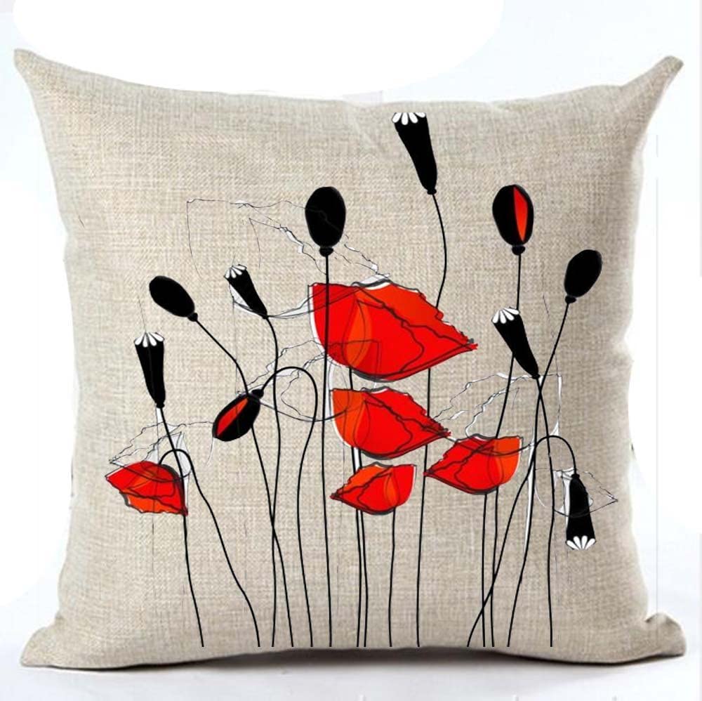 Charming Retro Watercolor Oil Painting Red Poppy Cotton Linen Throw Pillow Case Cushion Cover New Home Office Indoor Decorative