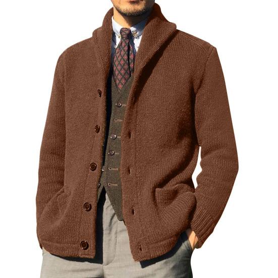 Lapel Long Sleeve Pockets Ribbed Cuffs Thickened Cardigan Sweater Men Autumn Winter