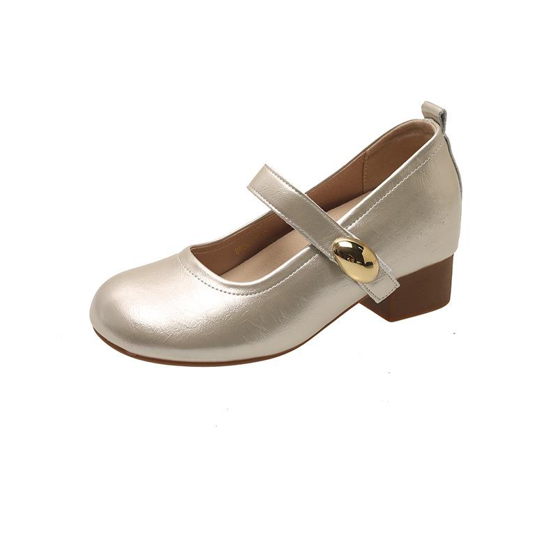 French inner height increase thick heel shallow mouth single shoes women's 2025 new summer and autumn Mary Jane small leather shoes ballet evening sho