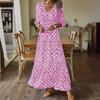 European and American Independent Station Autumn and Winter Fashionista Casual Sweet Loose V-Neck Printed Medium Sleeve Long Dress