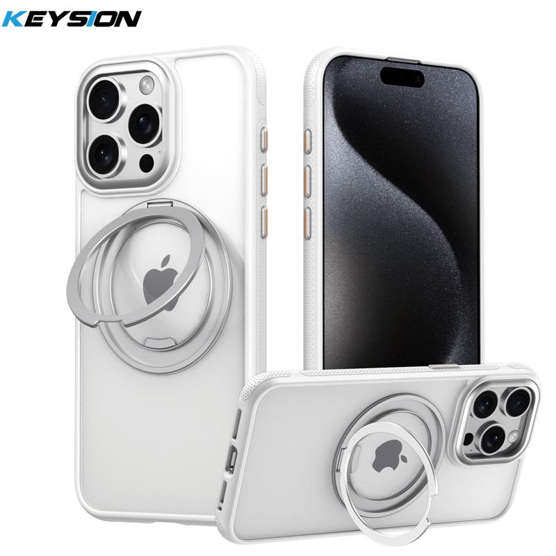 KEYSION N52 Magnetic 360° Ring Case for MagSafe for iPhone 13 14 15 Pro Max Matte Transparent Shockproof Phone Cover