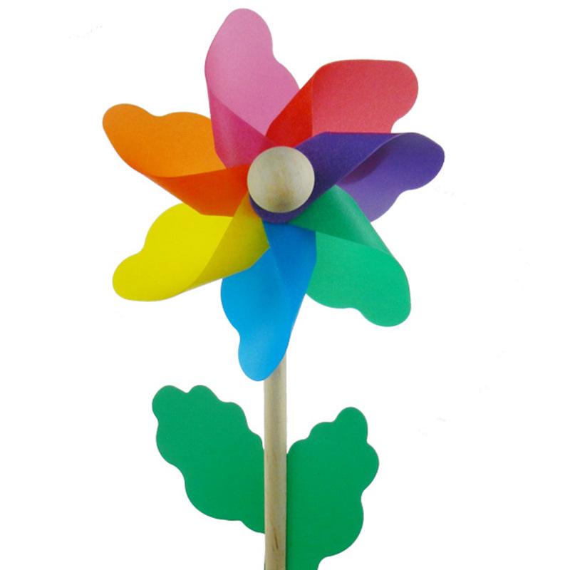 Handheld Rotating Wedding Photography Prop: 12CM Colorful Wooden Pole Windmill with Dot Stripes
