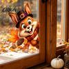 Holiday Party Window Decorations Thanksgiving Sticker, Static Cling Fall Decal, Removable Electrostatic Glass Stickers Cute Animal Sticker for Autumn