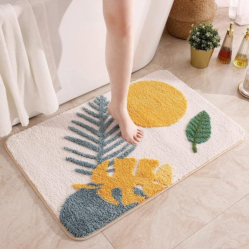 Inyahome Leaves Bathroom Rugs Non-Slip Soft Microfiber Bath Mat Extra Soft Water Absorbent Machine Washable Shower Floor Rug
