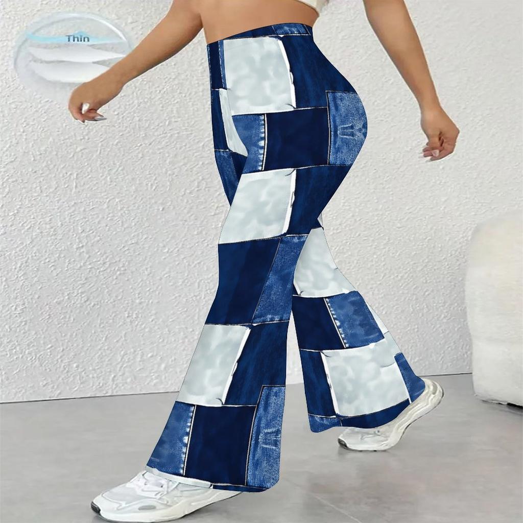 Women's Casual High Waist Flare Pants, Geometric Pattern Print Streetwear Bell Bottom Trousers