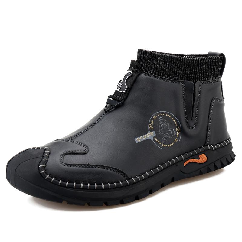 

Модные кожаные мужские туфли на открытом воздухе с высоким берцем Высококачественные модные туфли-оксфорды Трендовые повседневные ботинки Классические носки Мужские ботинки 48 чёрный