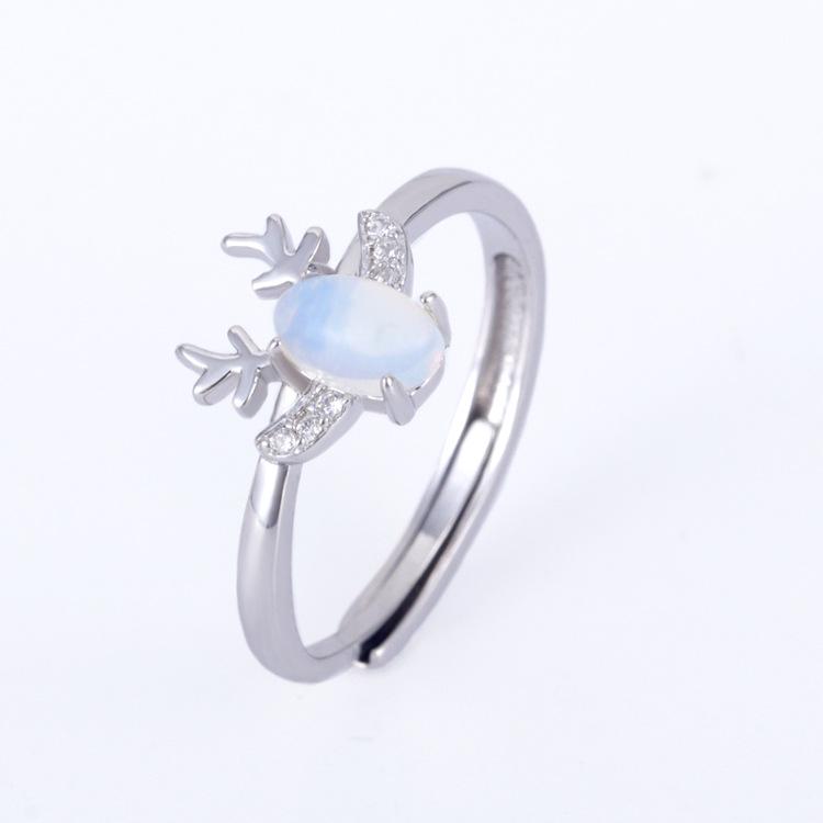 

Elk Open Ring with Moonstone and Sterling Silver - Women s Korean Fashion Jewelry for Christmas Adjustable Opening