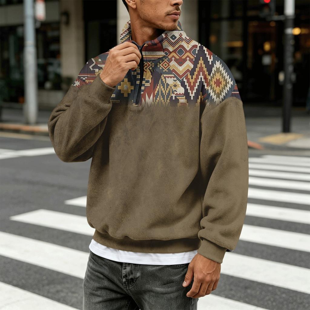 Felpa casual da uomo in flanella a zip 1/4 a manica lunga