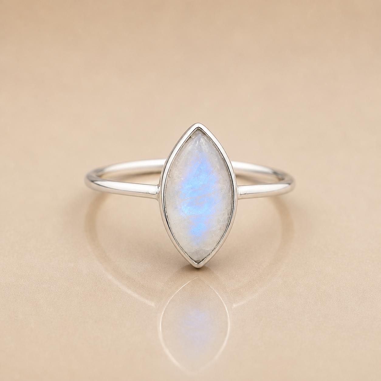 

Moonstone Ring 925 Sterling Silver, Marquise Rainbow Moonstone Ring, Blue Flash Gemstone Jewelry, Handmade Minimalist Ring 12
