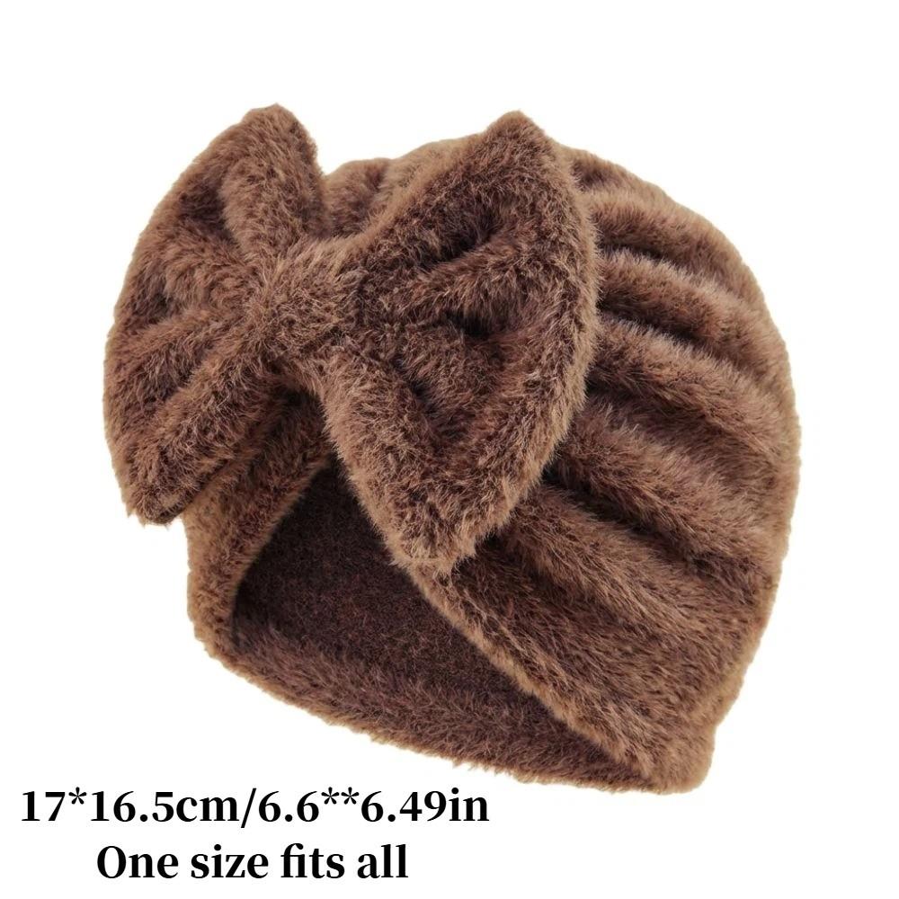 Teddy Fleece Baby Headscarf Hat Warm Newborn Autumn Winter Cap Fashion Bow Knitted Hat  Girls Boys