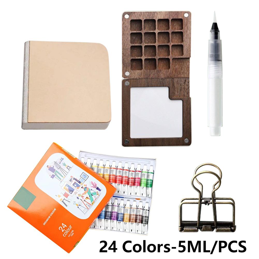 Portable 8/15 Color Mini Watercolor Paint Box Set Artist Travel Palette Sketching Supplies for Students Gouache Walnut Case